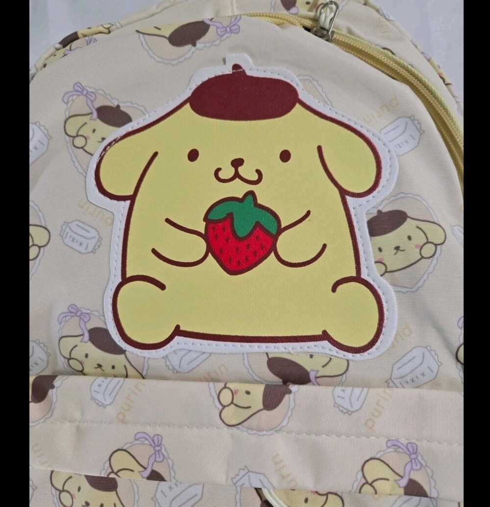 Sanrio Pompompurin Cream and Yellow Kids Backpack with Strawberry Motif - Picture 2 of 4